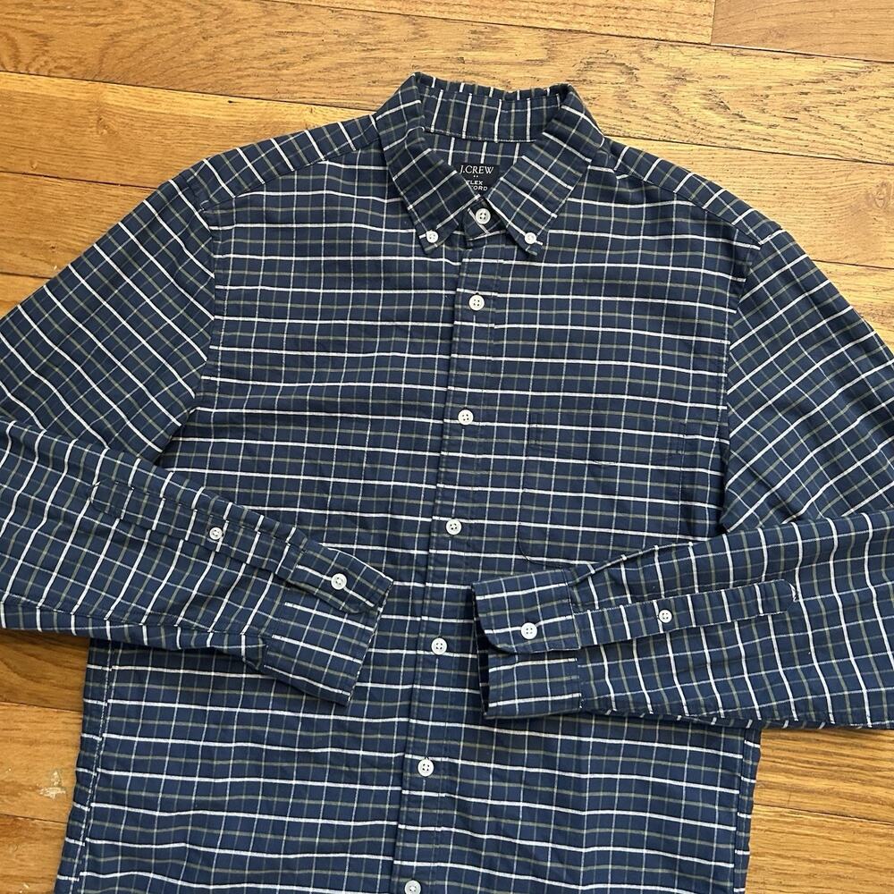 J Crew Flex Oxford Blue Plaid Button Up Shirt Medium